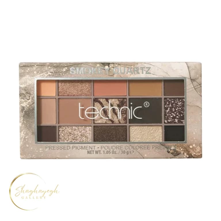 پالت سايه چشم 15 رنگ اسموکی و خنثی تکنیک Smokey Quartz تکنیک 30 گرم Technic Smokey Quartz Pressed Pigment Eyeshadow Palette 30g