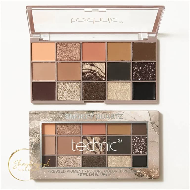 پالت سايه چشم 15 رنگ اسموکی و خنثی تکنیک Smokey Quartz تکنیک 30 گرم Technic Smokey Quartz Pressed Pigment Eyeshadow Palette 30g — تصویر ۲