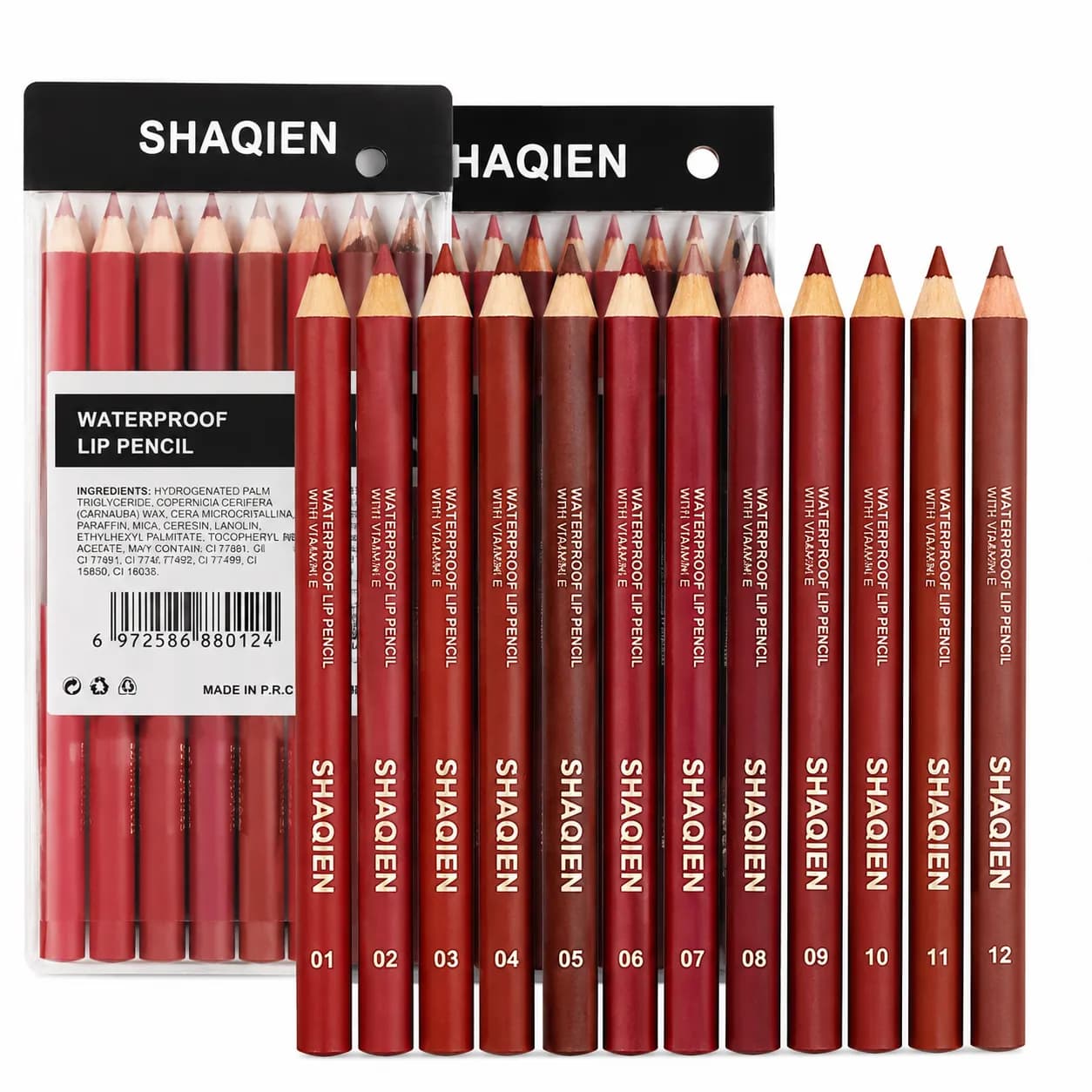 پک ۱۲ تایی رژ مدادی برند Piece Matte Lip Pencil Set رنگ های متنوع کد 5178