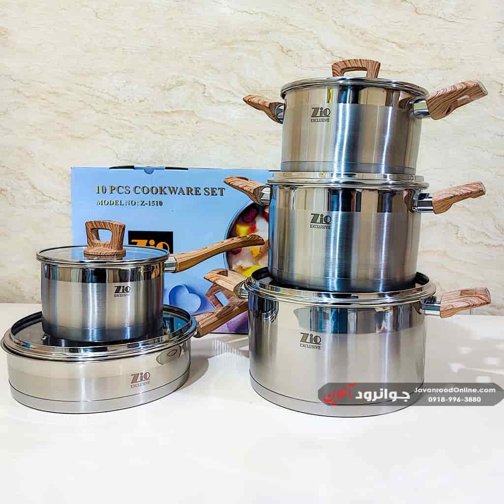 سرویس قابلمه استیل زیو 10 پارچه با کفی 4 لایه و دسته باکالیت نسوز مدل Zio Z-1510
