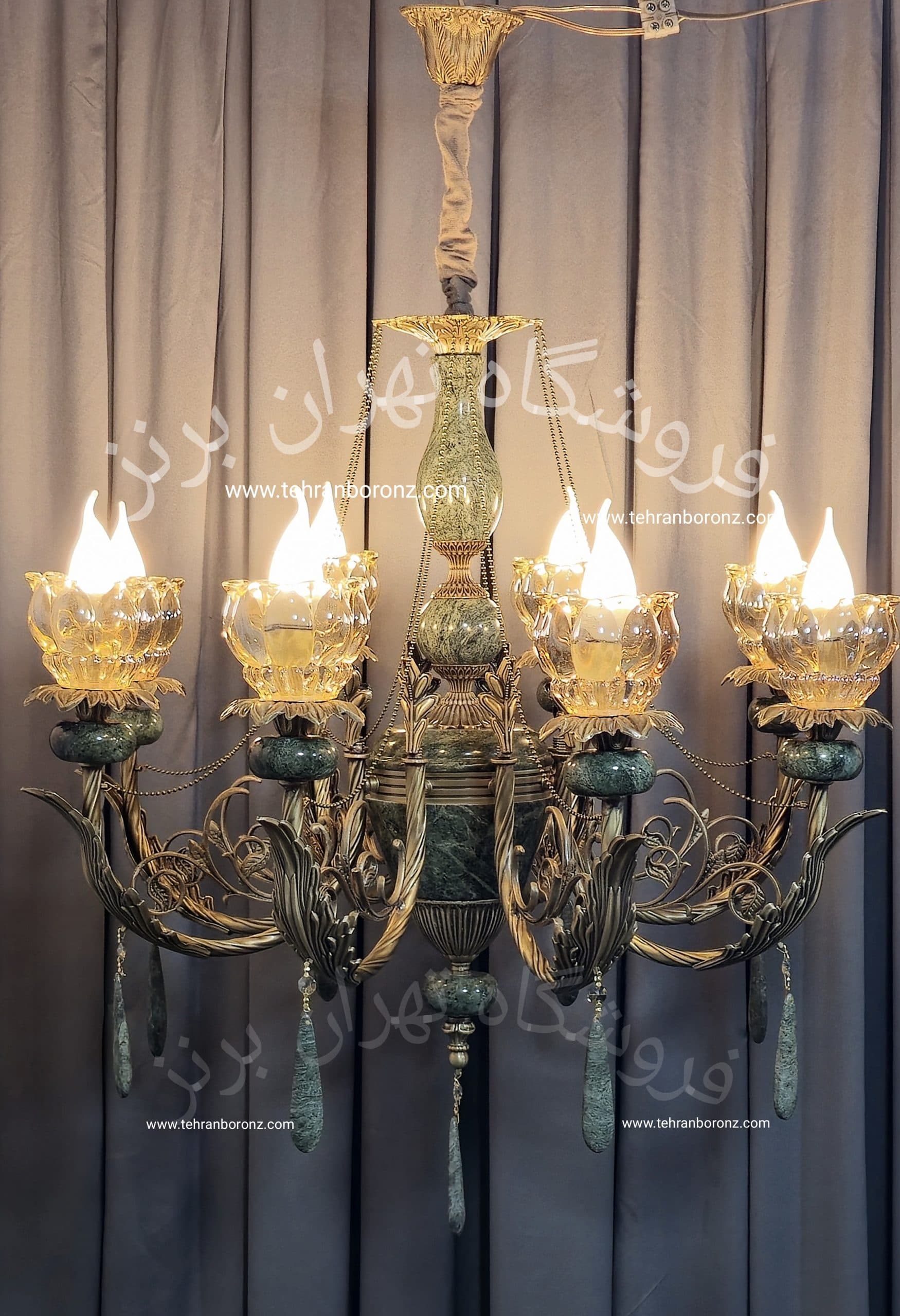لوستر برنز سنگی طرح اورانوس ۸شاخه نئوکلاسیک کد1068