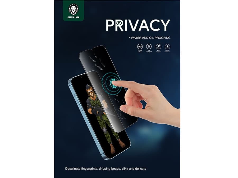 محافظ صفحه نمایش شیشه ای حریم شخصی آیفون 13 و 13 پرو گرین Green iPhone 13/13 Pro Privacy Pro Full Curved Glass — تصویر ۲