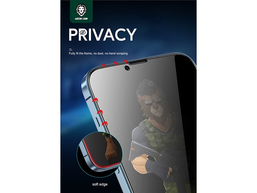 محافظ صفحه نمایش شیشه ای حریم شخصی آیفون 13 و 13 پرو گرین Green iPhone 13/13 Pro Privacy Pro Full Curved Glass — تصویر ۵