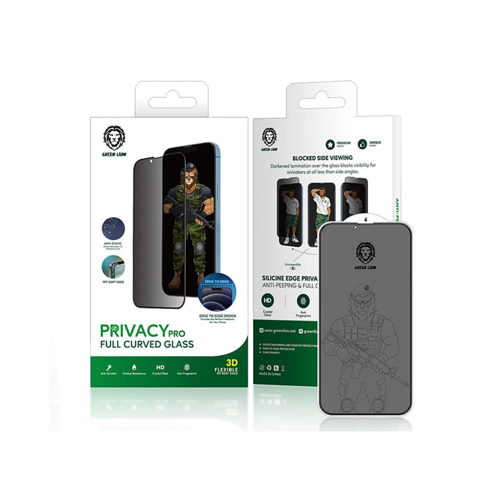 محافظ صفحه نمایش شیشه ای حریم شخصی آیفون 13 و 13 پرو گرین Green iPhone 13/13 Pro Privacy Pro Full Curved Glass