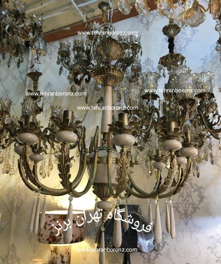 لوستر برنجی ترکیب سنگ 8شاخه کد1054