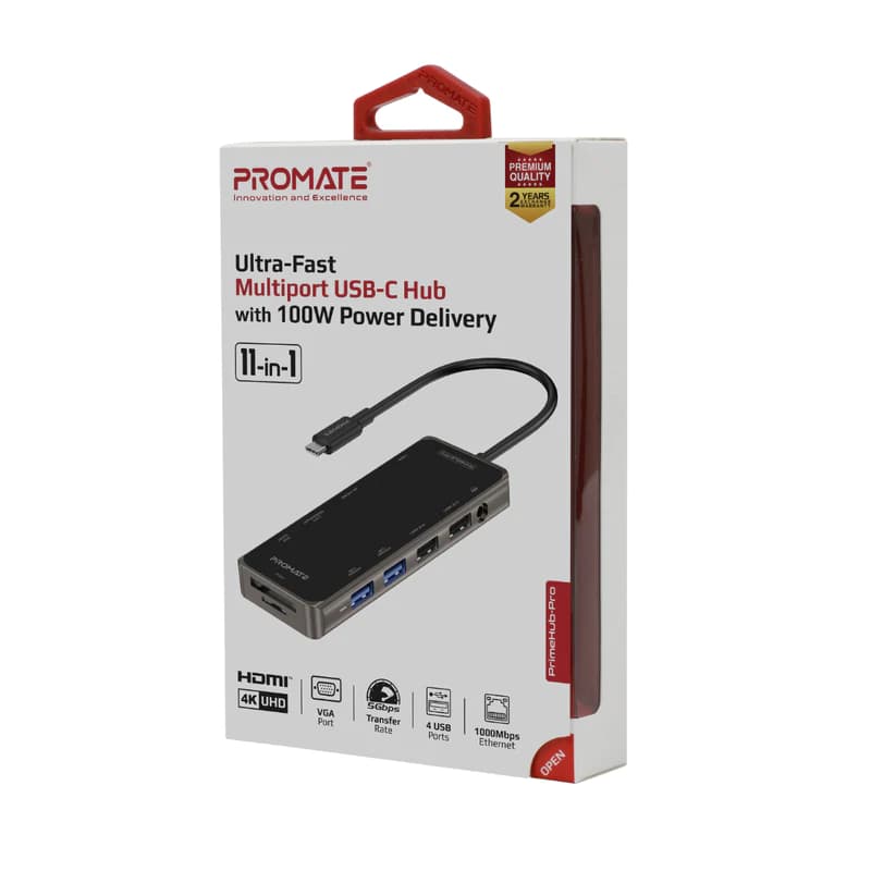 هاب و مبدل 11 در 1 تایپ سی پرومیت مدل PrimeHub-Pro با حداکثر توان 100W — تصویر ۲