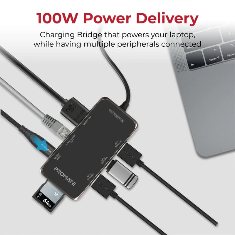 هاب و مبدل 8 در 1 تایپ سی پرومیت مدل PrimeHub-Mini با حداکثر توان 100W — تصویر ۷