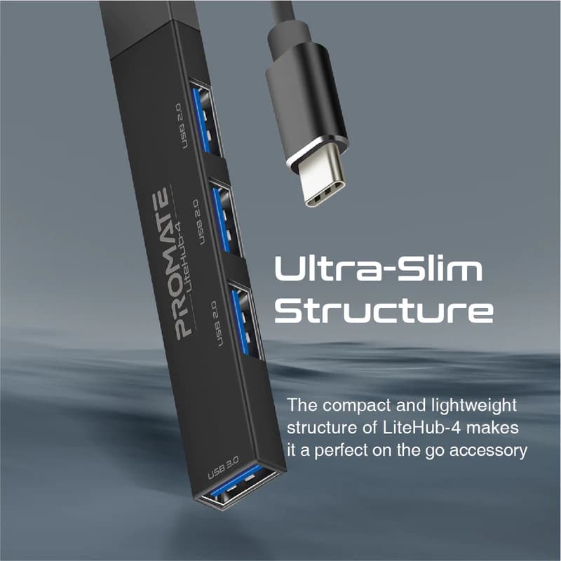 هاب و مبدل تایپ سی به 4 پورت USB-3 پرومیت مدل LiteHub-4 — تصویر ۷