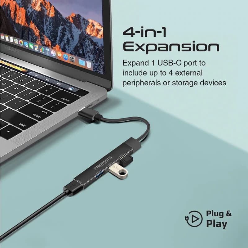 هاب و مبدل تایپ سی به 4 پورت USB-3 پرومیت مدل LiteHub-4 — تصویر ۴