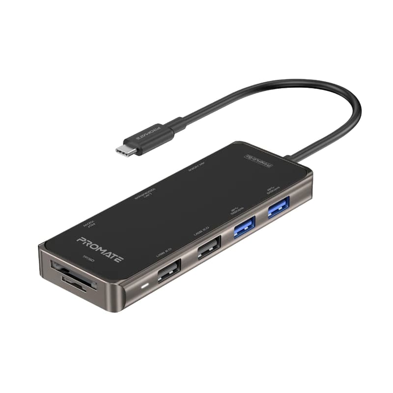 هاب و مبدل 9 در 1 تایپ سی پرومیت مدل PrimeHub-GO با حداکثر توان 100W — تصویر ۳