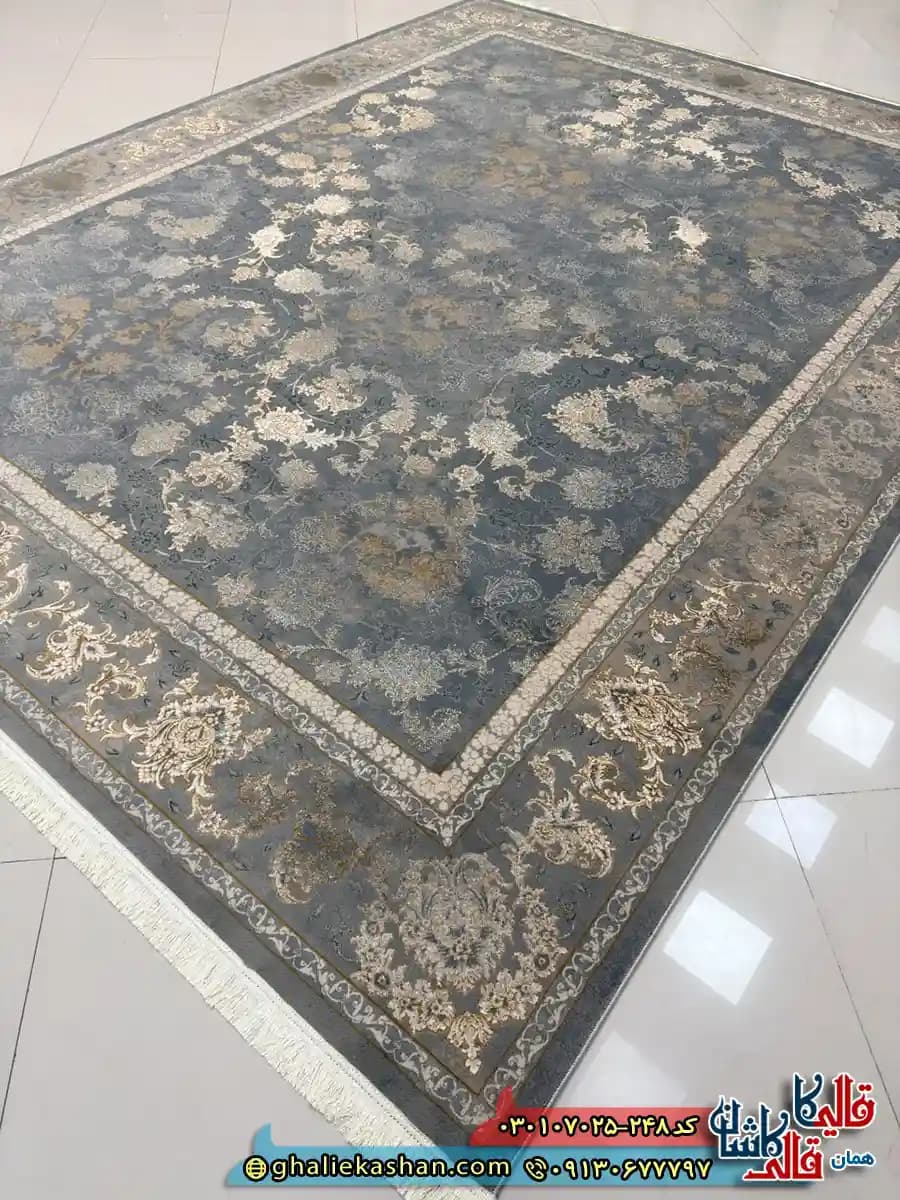 فرش ‌‌وینتیج ‌‌‌700 ‌‌‌شانه ‌‌‌طرح ‌‌افشان ‌‌هانیس ‌‌‌رنگ ‌‌طوسی ‌‌‌کاشان ‌‌‌ — تصویر ۲