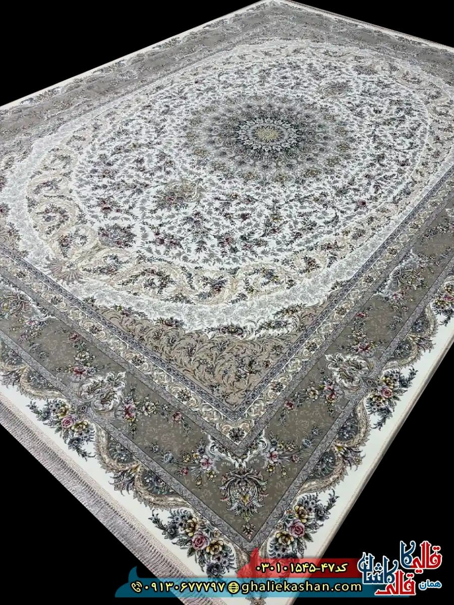 فرش 1500 شانه طرح ایلار رنگ کرم کاشان — تصویر ۳