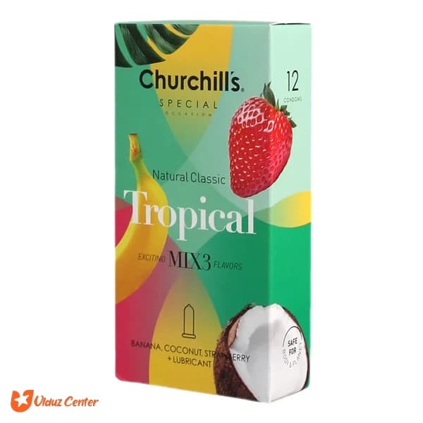 کاندوم کلاسیک میوه ای چرچیلز مدل Tropical بسته 12 عددی