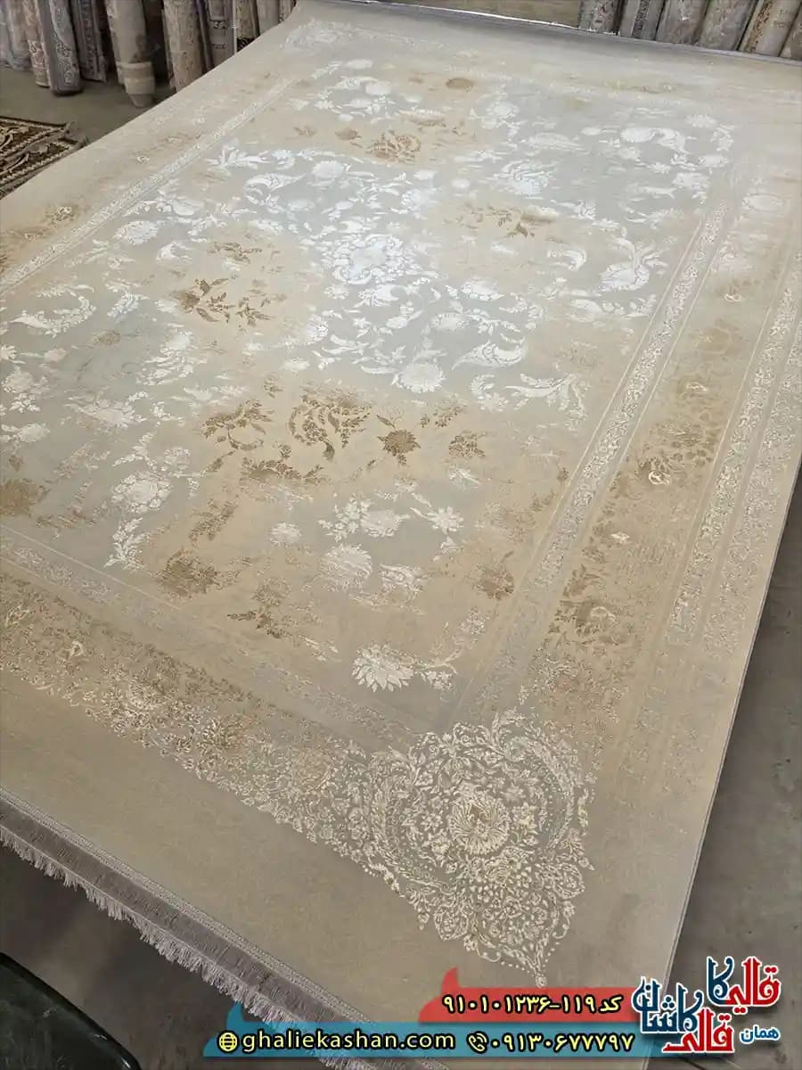 فرش ‌وینتیج ‌1200 ‌شانه ‌طرح ‌افشان ساناز ‌رنگ ‌کرم ‌نسکافه ‌ای ‌کاشان ‌ — تصویر ۴