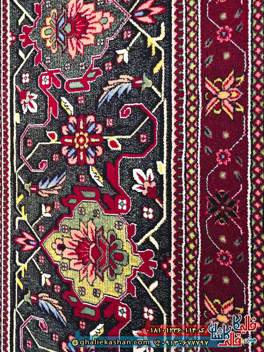فرش کلاسیک 1200 شانه طرح هریس رنگ سرمه ای قرمز سبز کاشان — تصویر ۷