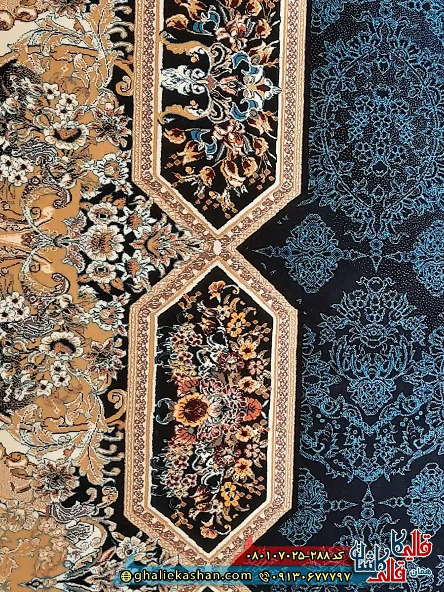 فرش کلاسیک 700 شانه طرح هالیدی رنگ سرمه ای کاشان — تصویر ۷