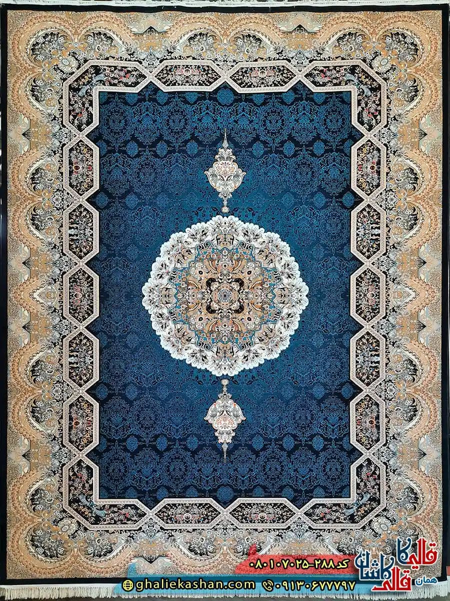 فرش کلاسیک 700 شانه طرح هالیدی رنگ سرمه ای کاشان — تصویر ۳
