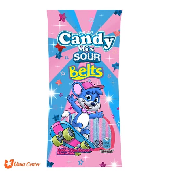 پاستیل نواری Candy Mix مدل Sour Belts وزن 85 گرم