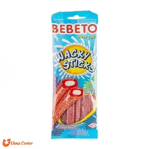 پاستیل نواری ببتو با طعم توت فرنگی و وانیل مدل Wacky Sticks وزن 75 گرم