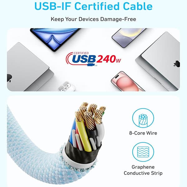 کابل شارژ 240 وات انکر مدل A8060H12 طول 1.8 متر — تصویر ۵