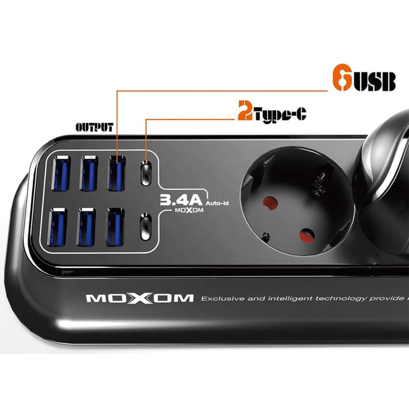 چندراهی برق و شارژر رو میزی موکسوم مدل MOXOM MX-ST05 — تصویر ۳