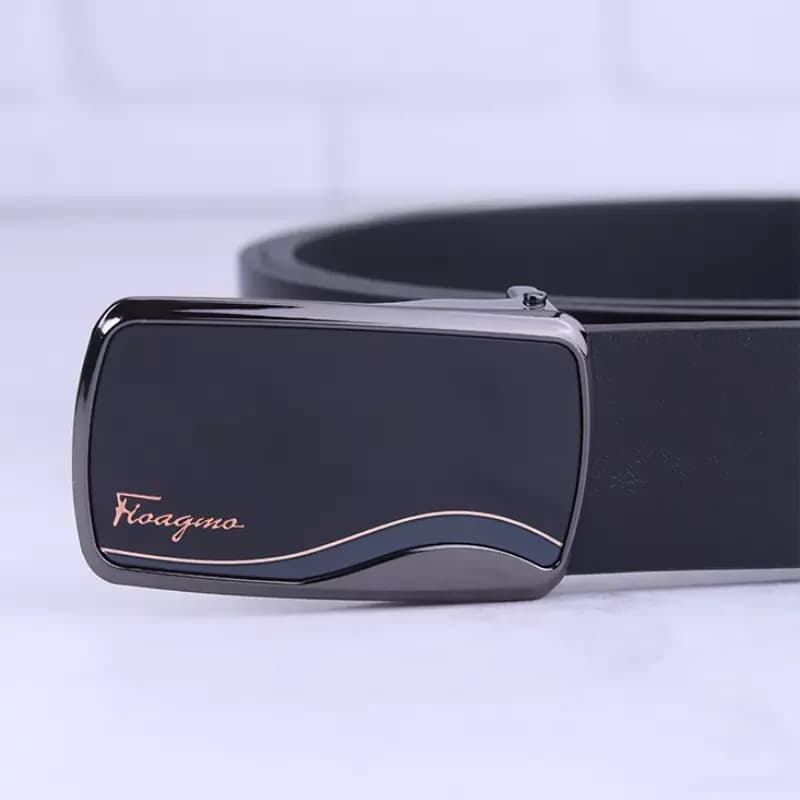 کمربند پلاکی چرم طبیعی مردانه مشکی Feragama — تصویر ۳