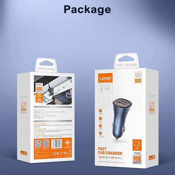 شارژر فندکی الدینیو مدل C3 توان 60 وات — تصویر ۵
