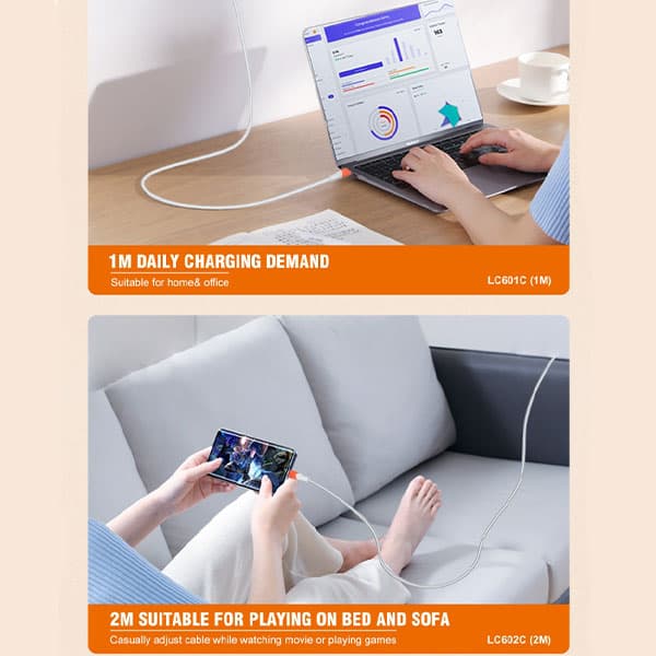کابل شارژ الدینیو مدل LC601c توان 100 وات طول 1 متر — تصویر ۴