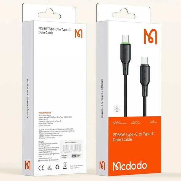 کابل شارژ 65 وات مکدودو مدل CA-477 طول 1.2 متر — تصویر ۶
