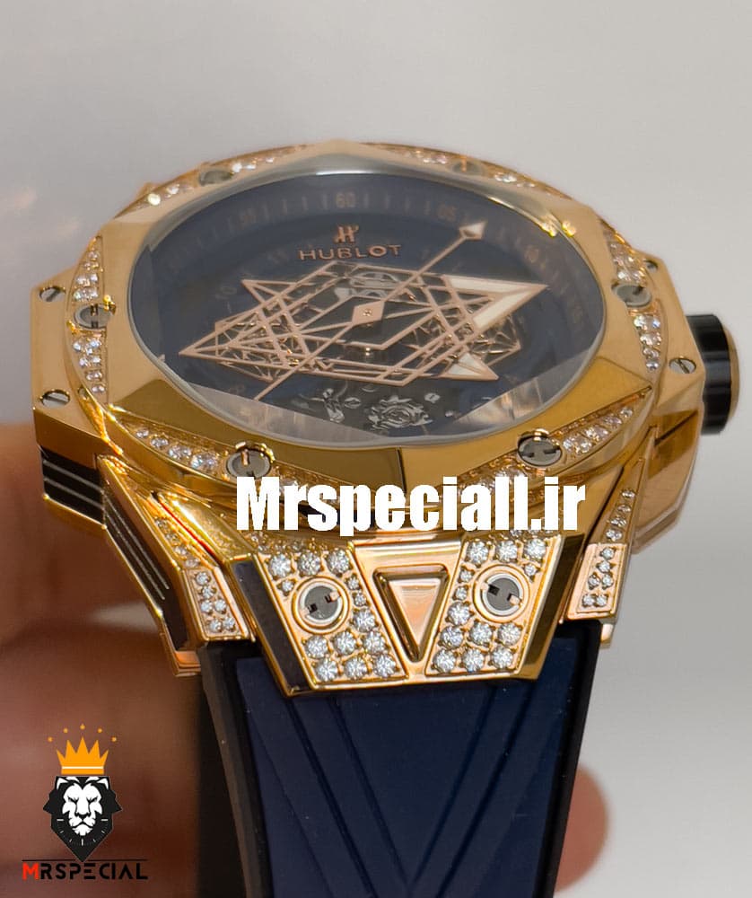 ساعت مچی مردانه هابلوت کهکشانی رزگلد فول نگین ابی 020546 Hublot Sang Bleu ll Diamonds — تصویر ۴