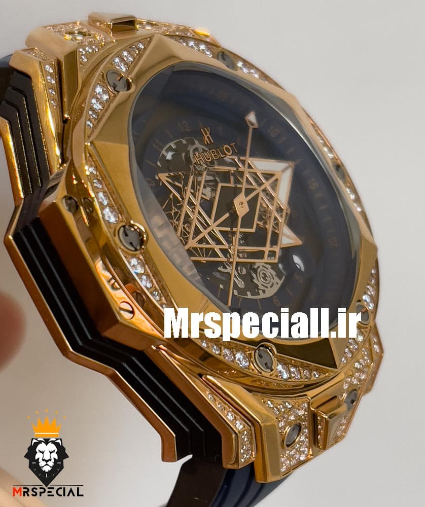 ساعت مچی مردانه هابلوت کهکشانی رزگلد فول نگین ابی 020546 Hublot Sang Bleu ll Diamonds — تصویر ۳