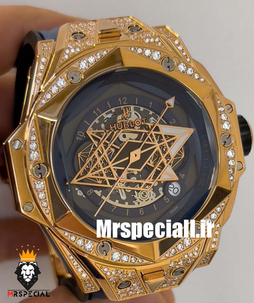 ساعت مچی مردانه هابلوت کهکشانی رزگلد فول نگین ابی 020546 Hublot Sang Bleu ll Diamonds — تصویر ۲