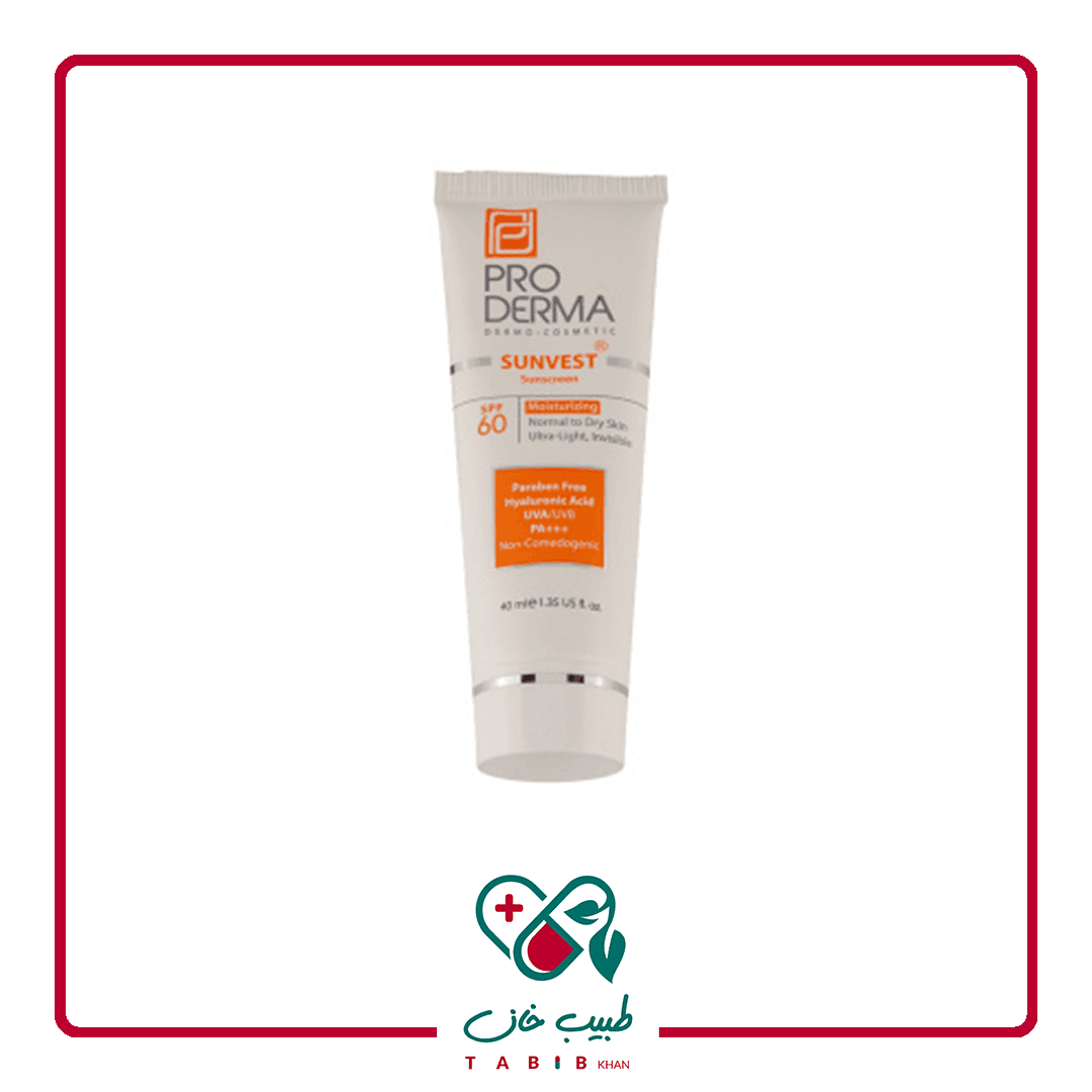 کرم ضد آفتاب بی رنگ پرودرما با SPF60 مناسب پوست خشک حجم 40 میلی لیتر/Proderma Sunvest SPF 60 Normal To Dry Skin Invisible Sun Screen 40 ml