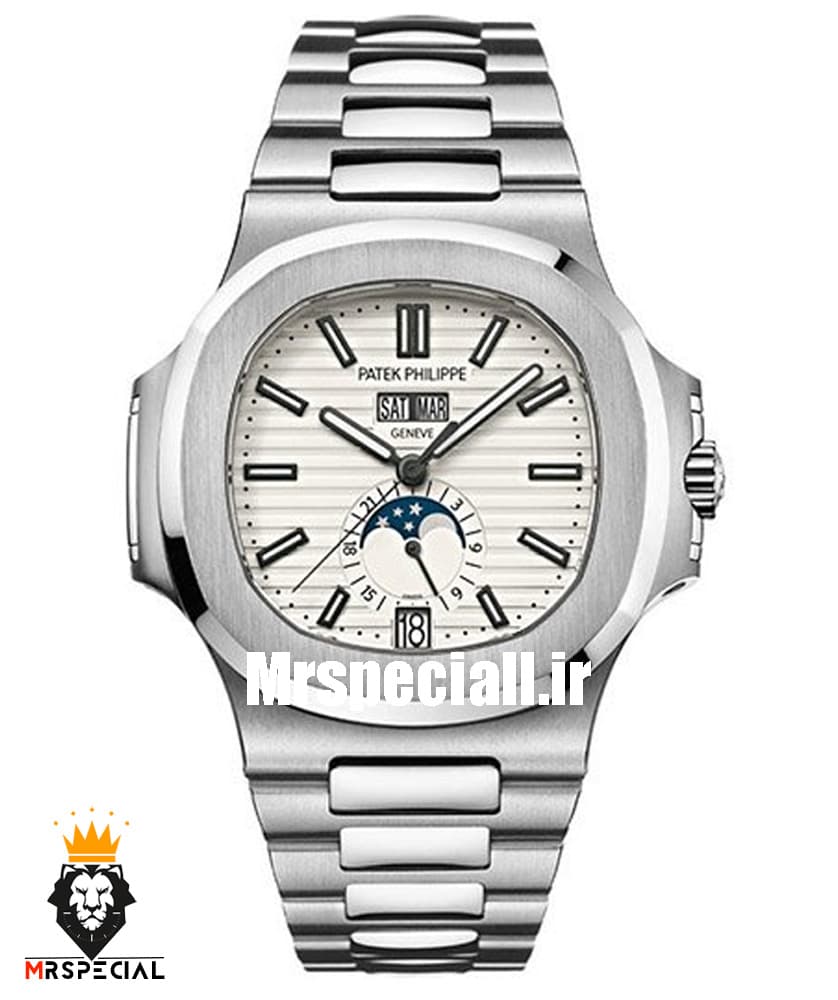 ساعت مردانه پتک فیلیپ ناتیلوس دی دیت اتوماتیک استیل صفحه سفید Patek Philippe NUATILOS 020527