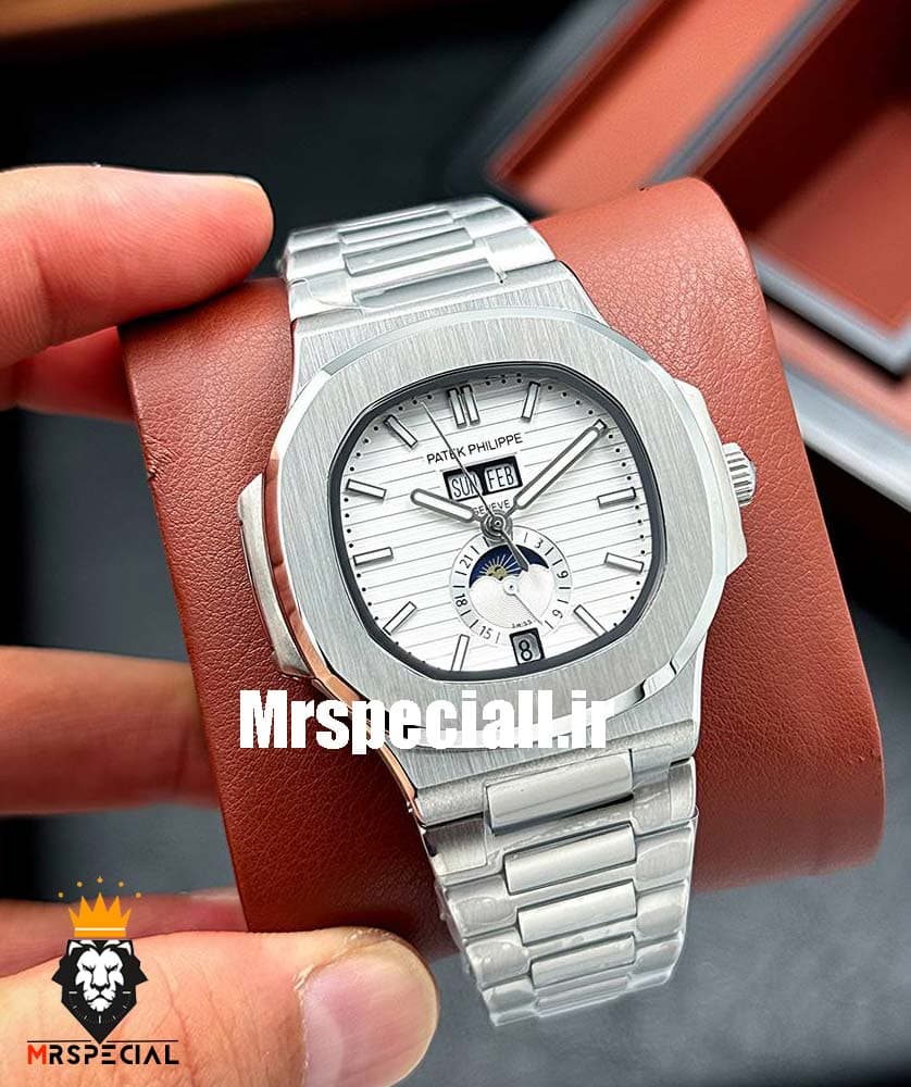 ساعت مردانه پتک فیلیپ ناتیلوس دی دیت اتوماتیک استیل صفحه سفید Patek Philippe NUATILOS 020527 — تصویر ۲