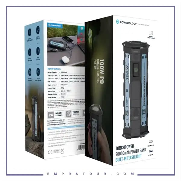 پاوربانک 20000 با چراغ قوه پاورولوژی PPBCHA91BK — تصویر ۵