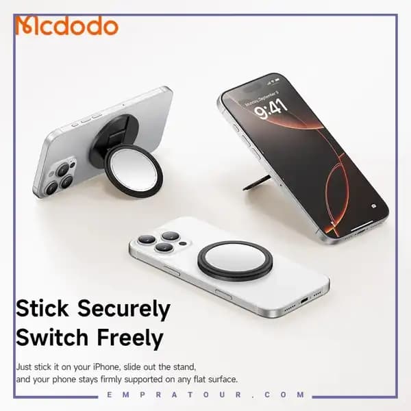 پاپ سوکت چرمی و هولدر انگشتی مگنتی با آینه آرایش مک‌دودو MR-7912 — تصویر ۵