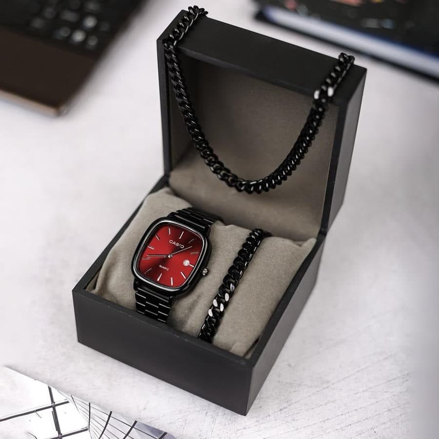 ست ساعت و نیم ست مردانه Casio_Red مدل 3678 — تصویر ۴