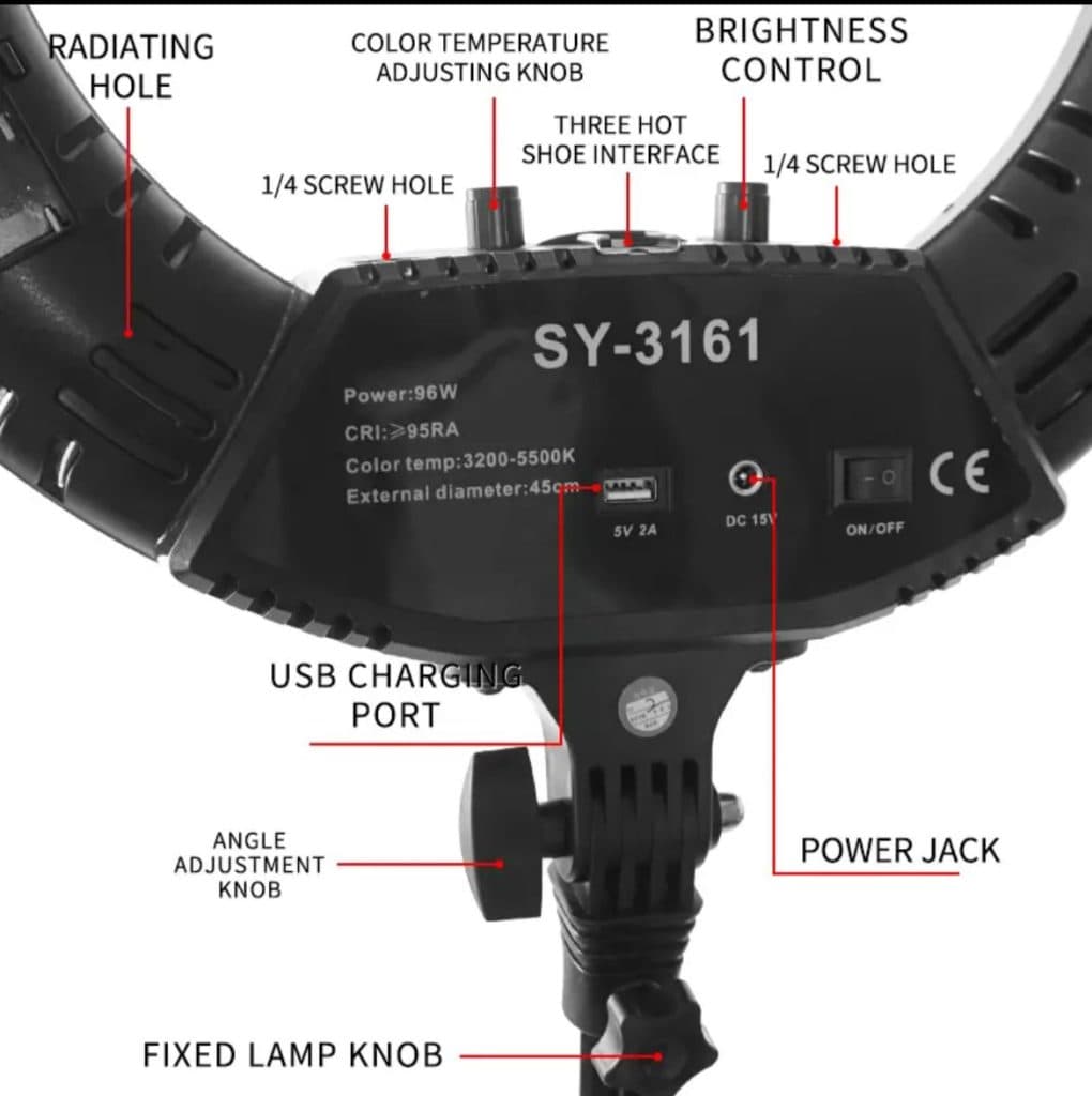 رینگ لایت (45 سانتی متر 100 وات) بدون نمایشگر SY-3161 Ring LightSY-3161 Ring Light — تصویر ۴