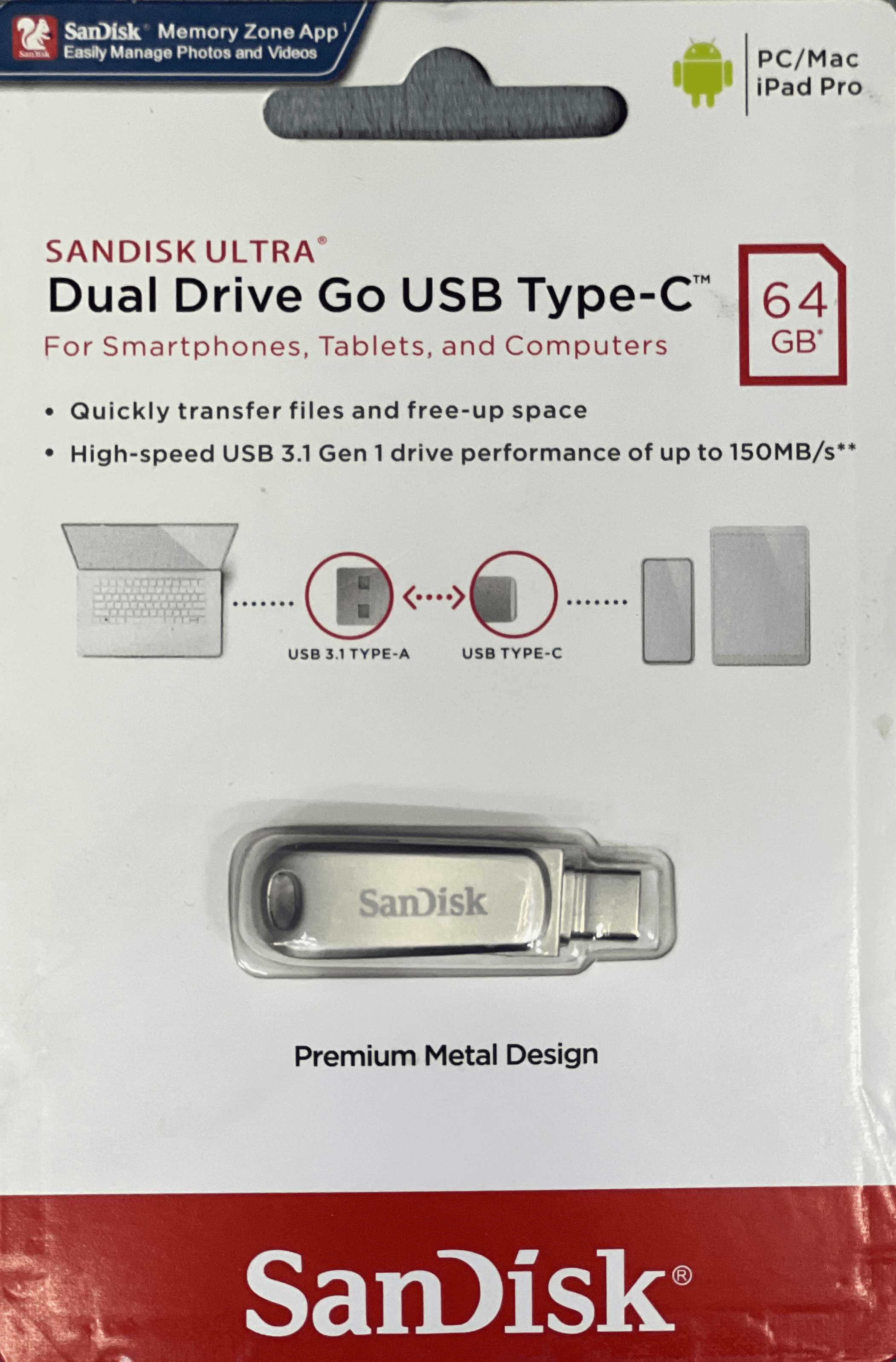 فلش مموری سندیسک ، مدل Ultra Luxe Dual Type C ، ظرفیت 64 گیگ