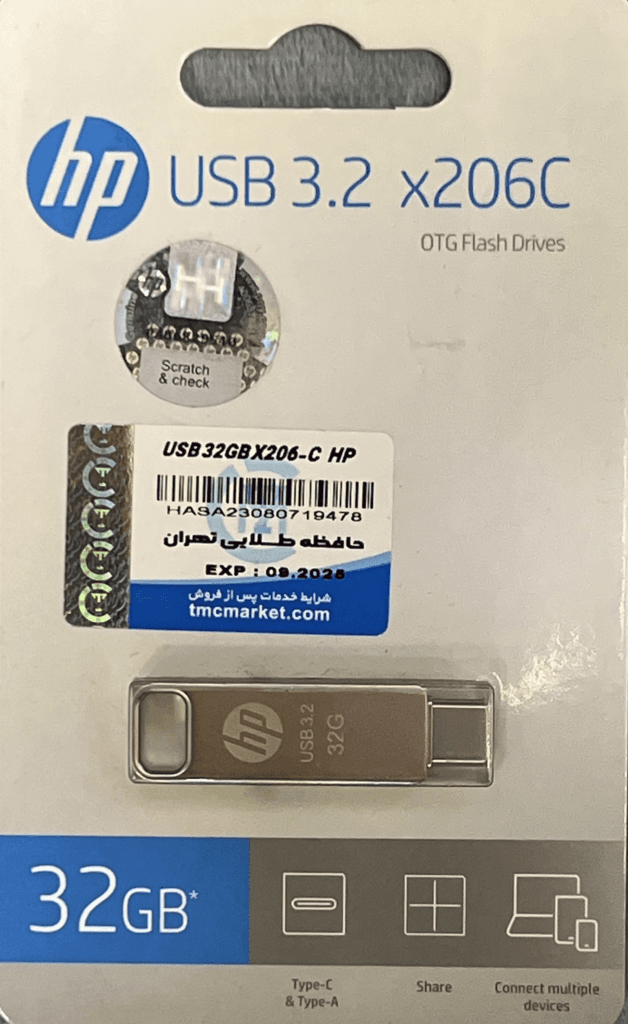 فلش مموری HP ، مدل Dual Type C ، ظرفیت 32 گیگ — تصویر ۲