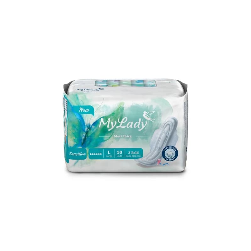 نوار بهداشتی مای لیدی مدل Maxi sensitive سایز بزرگ نیمه ضخیم بسته 10 عددی — تصویر ۲