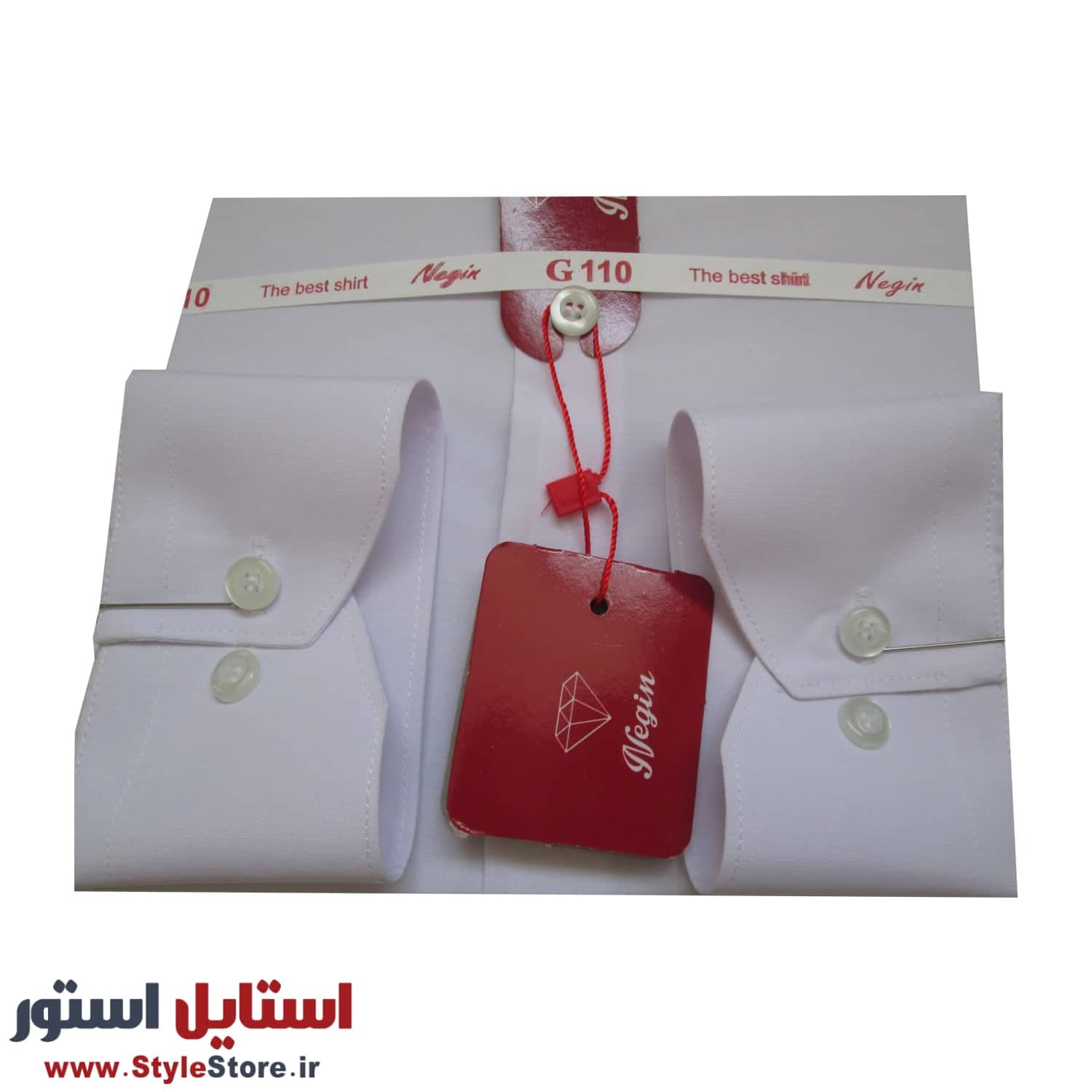 پیراهن مردانه یقه دیپلمات نگین رنگ سفید (اوت لت) — تصویر ۴
