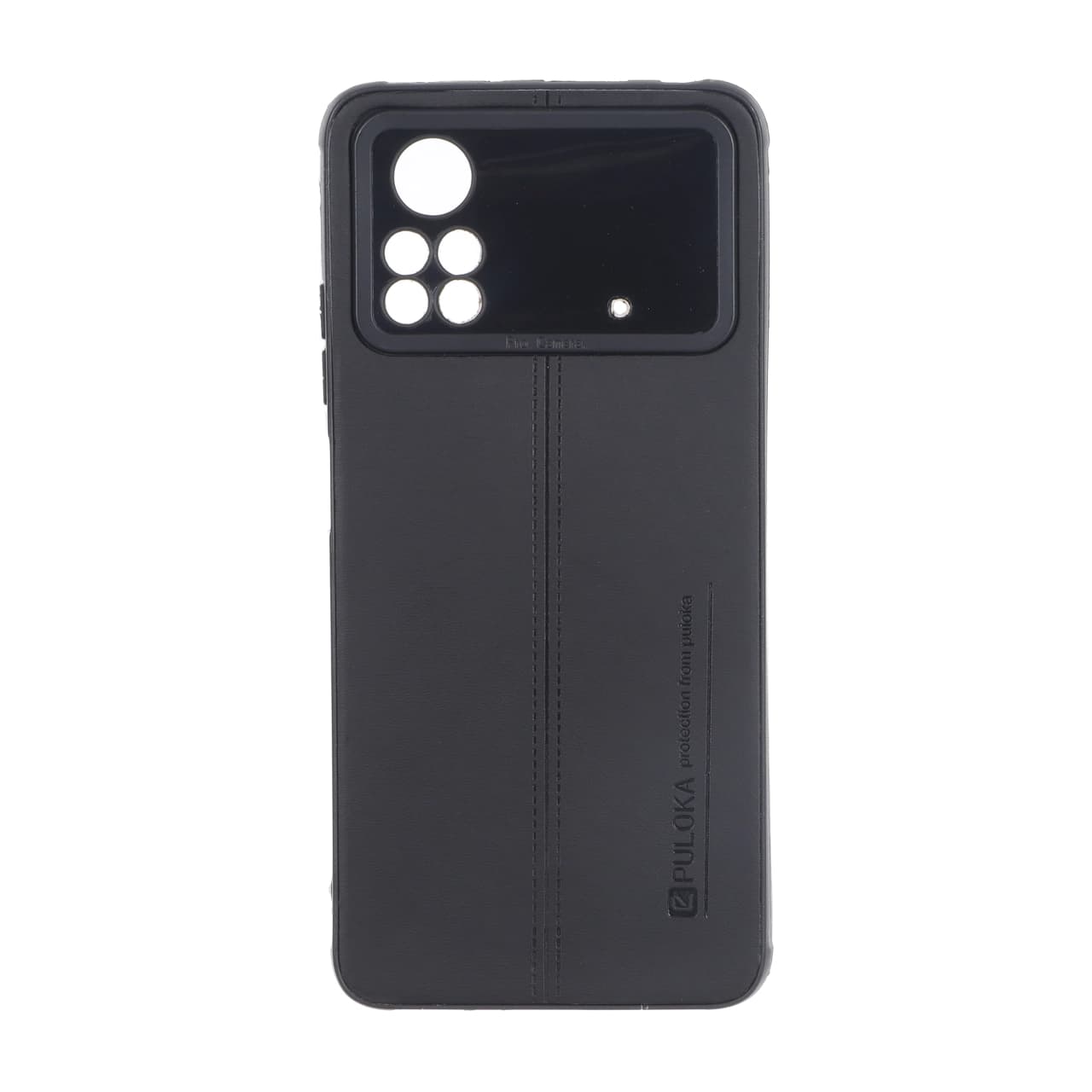 قاب Puloka طرح چرم دوخت دار محافظ لنزدار Xiaomi Poco X4 Pro – مشکی