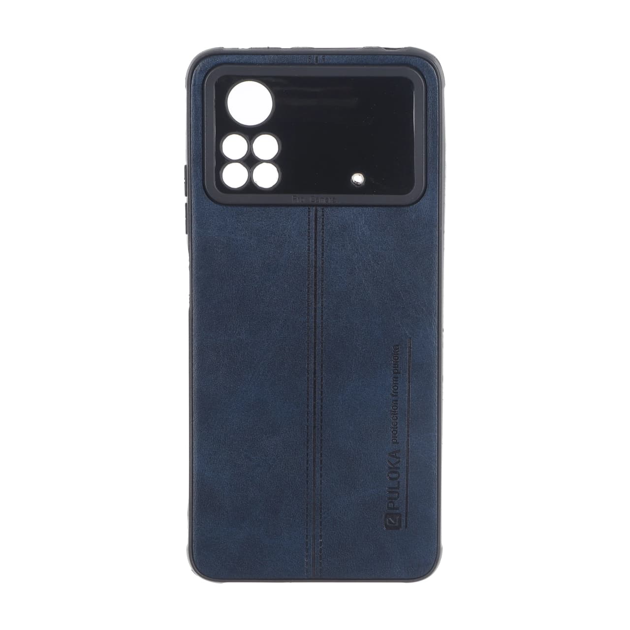 قاب Puloka طرح چرم دوخت دار محافظ لنزدار Xiaomi Poco X4 Pro – سرمه ای