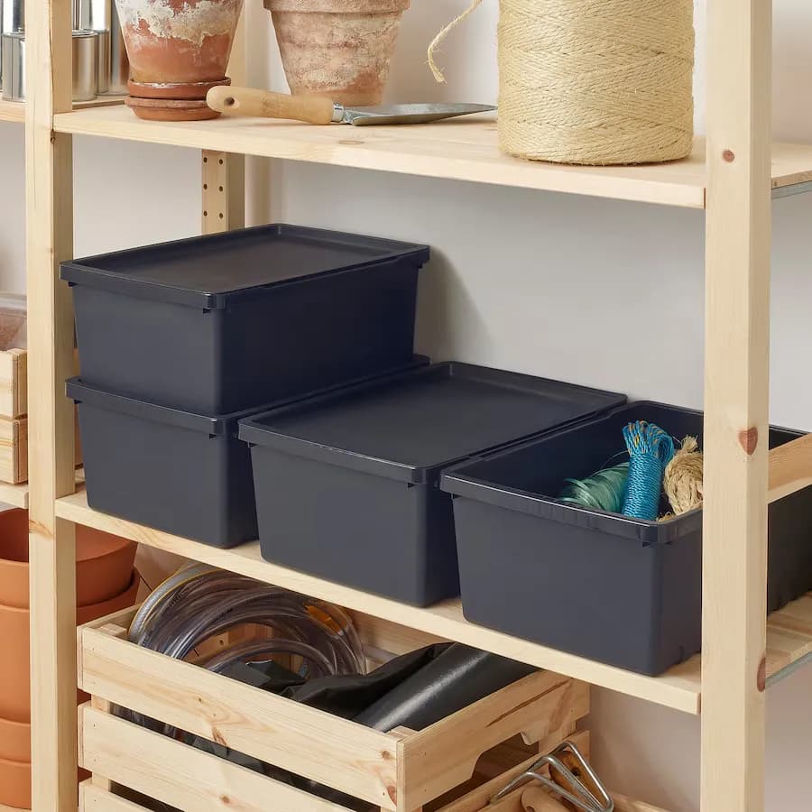 جعبه نظم دهنده درب دار ایکیا UPPSNOFSAD مشکی، 9 لیتر/ 35x25x14 سانتی‌متر — تصویر ۴
