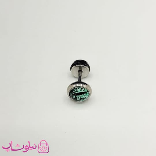پیرسینگ گوش استیل مدل چشم گربه ای سبز کد 100