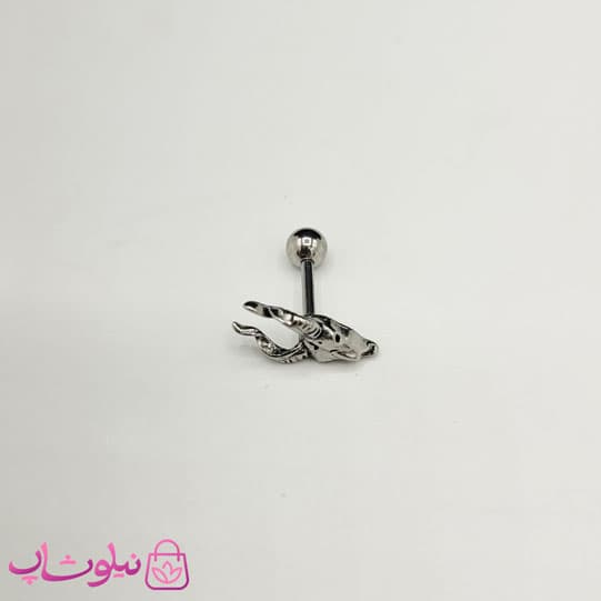 پیرسینگ گوش استیل مدل بز کوهی نقره ای رنگ کد 100 — تصویر ۲