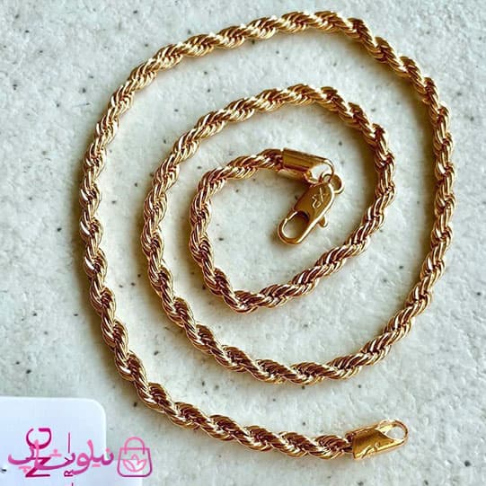 ست زنجیر و دستبند طنابی ژوپینگ طول 60 سانت عرض 4 میل کد 11991