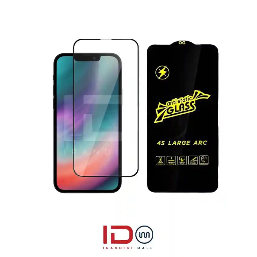 گلس شیشه ای تمام صفحه و فول چسب آنتی استاتیک موبایل iPhone 13 mini